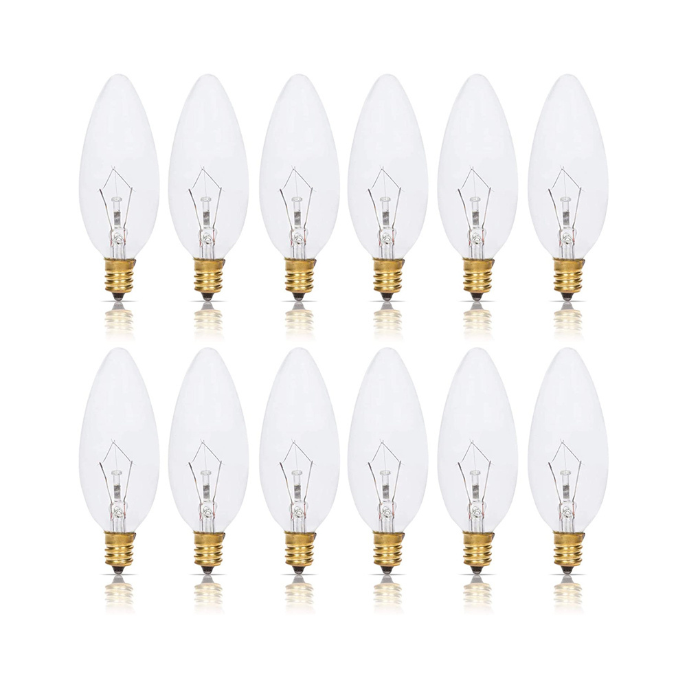 Blunt Tip Candle Crystal Chandelier Clear Incandescent Light Bulbs B10 25W E12 Candelabra Screw Base Decorative Vintage Bulb C32