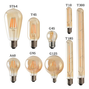 60W Equivalent 6W 120V 220V Vintage LED Filament Bulb ST64 T30 T45 A60 C35 G45 G80 G95 G125 Amber Glass Dimmable LED Edison Bulb