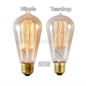 E26 e27 b22 120v 220v squirrel cage tungsten filament edison bulbs st58 teardrop 25w 40w 60w edison style light bulb