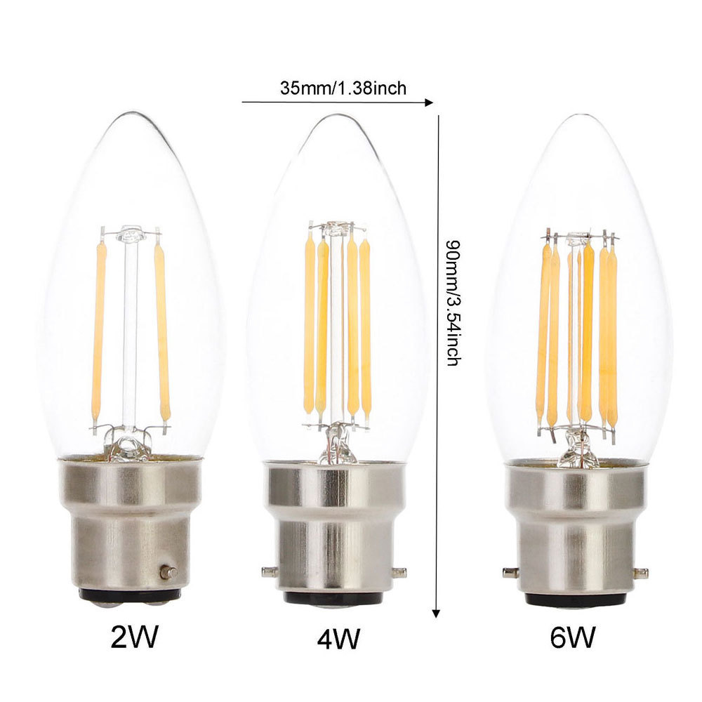 LED Light Bulb B22 Bayonet Base 2W 4W 6W Edison Filament Bulb 220V C35 LED Candle Shaped Lamp for Crystal Chandelier Lighting