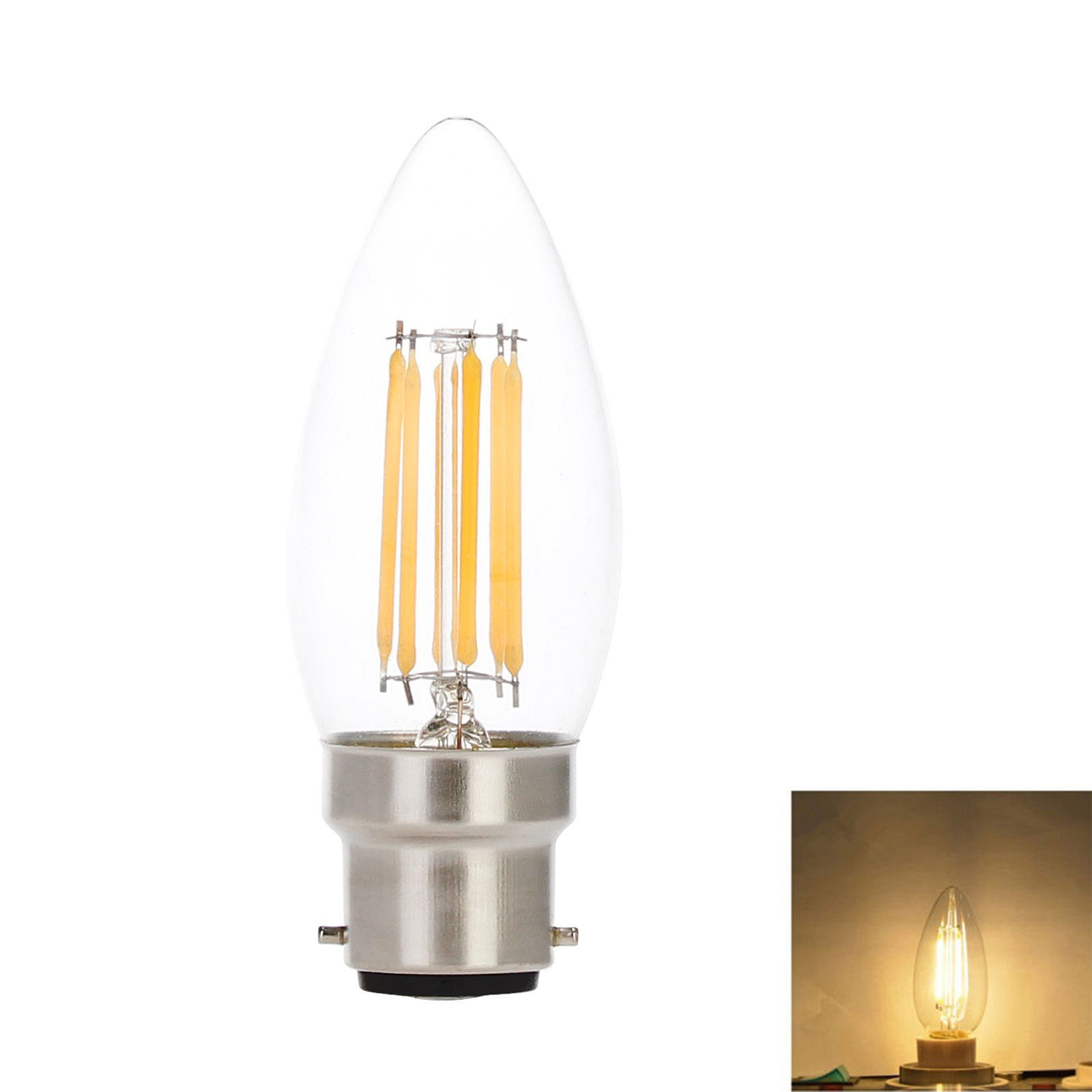 LED Light Bulb B22 Bayonet Base 2W 4W 6W Edison Filament Bulb 220V C35 LED Candle Shaped Lamp for Crystal Chandelier Lighting