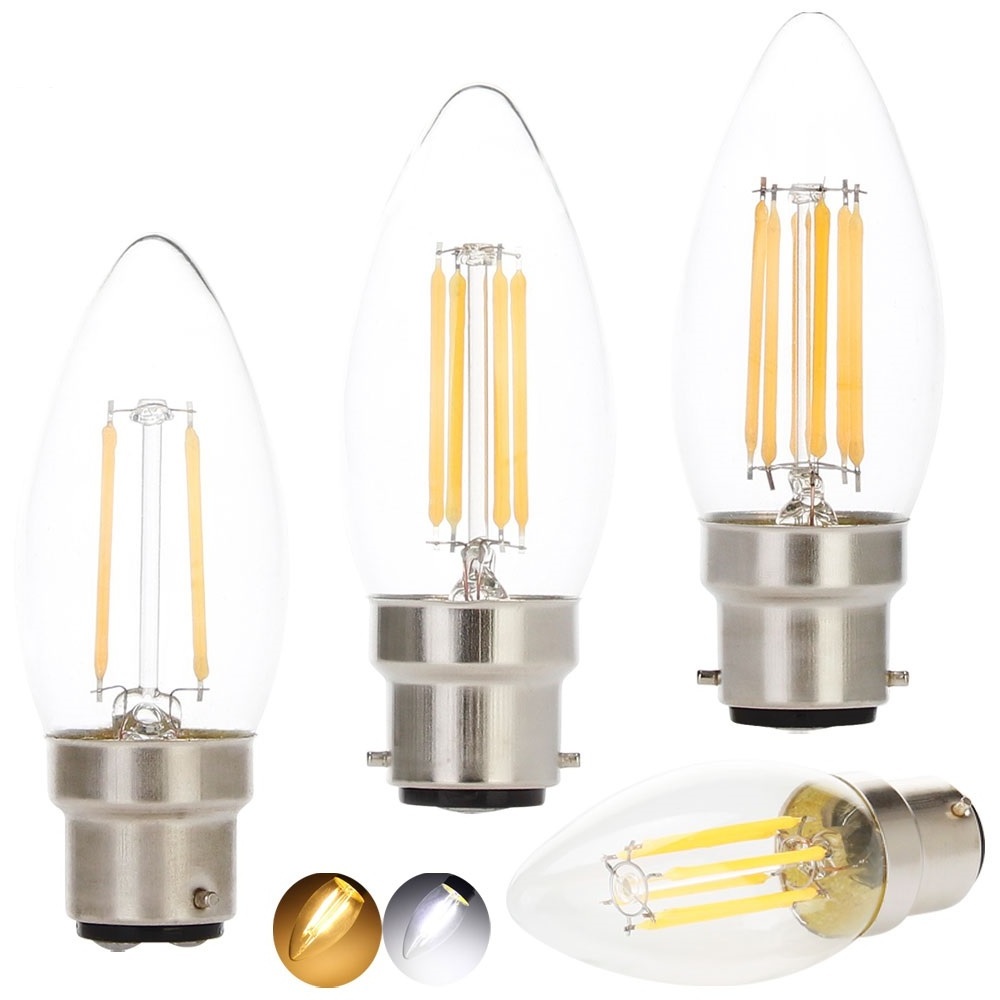 LED Light Bulb B22 Bayonet Base 2W 4W 6W Edison Filament Bulb 220V C35 LED Candle Shaped Lamp for Crystal Chandelier Lighting