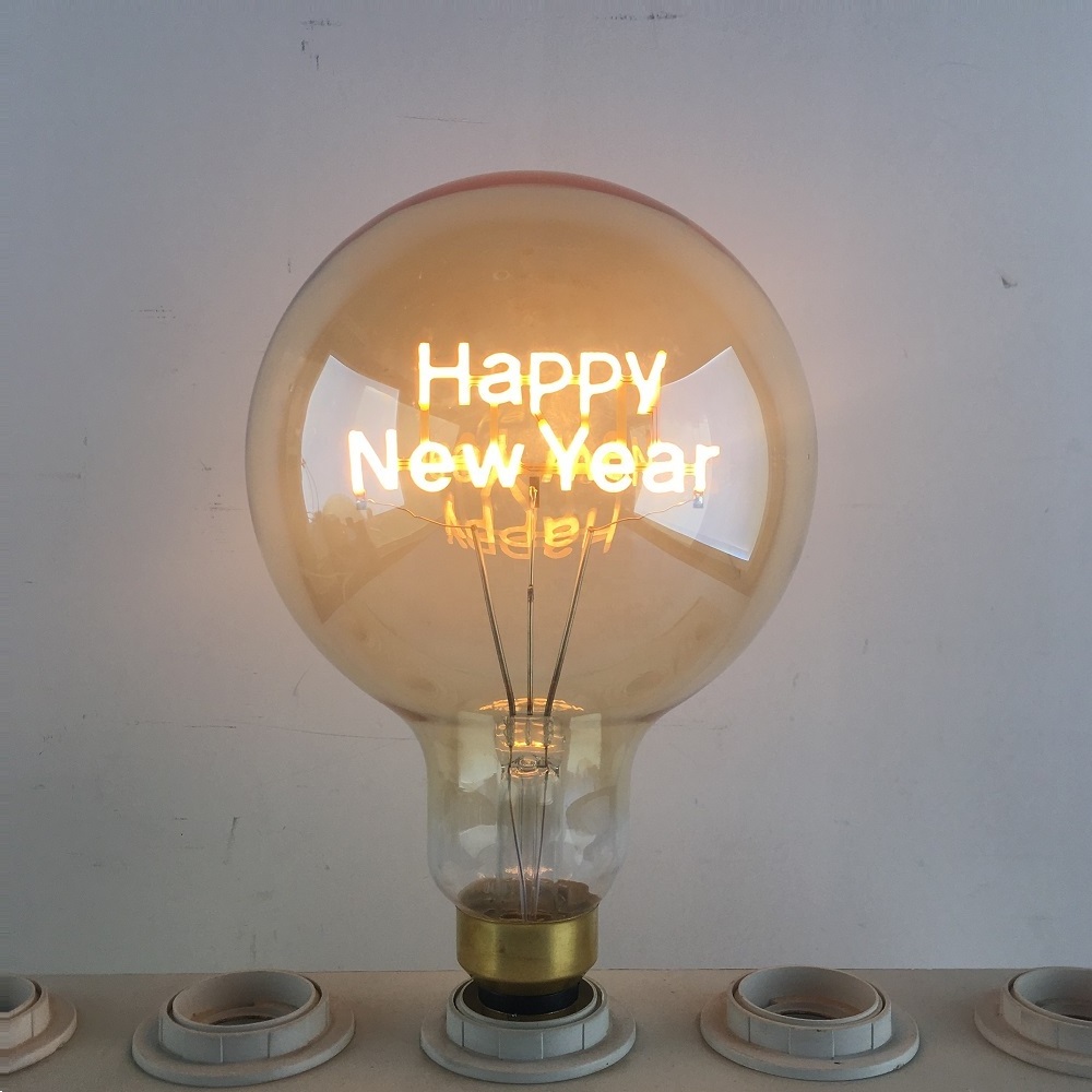 amber glass dimmable soft filament happy new year warm white 4W 220-240V E27 Decorative edison style Led Light Bulb G200