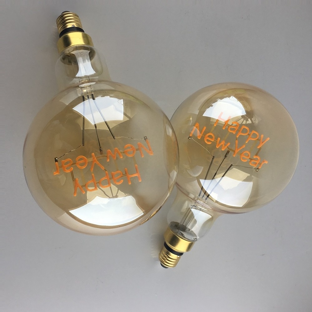 amber glass dimmable soft filament happy new year warm white 4W 220-240V E27 Decorative edison style Led Light Bulb G200