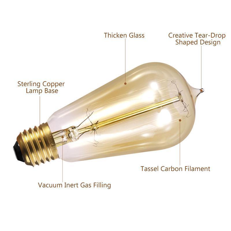 Amber / Clear Incandescent Light Bulb Squirrel Cage Filament Teardrop E26 120V 40 Watt 60 Watt Vintage Edison Light Bulb ST58