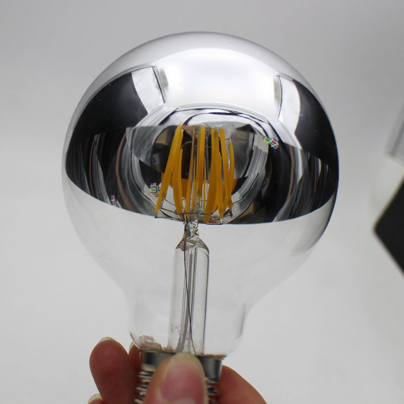 Hot sale 220V E27 2W 4W 6W 8W LED Half Chrome Edison Light Bulb Dimmable G80/ G25 Globe half mirror led filament light bulbs