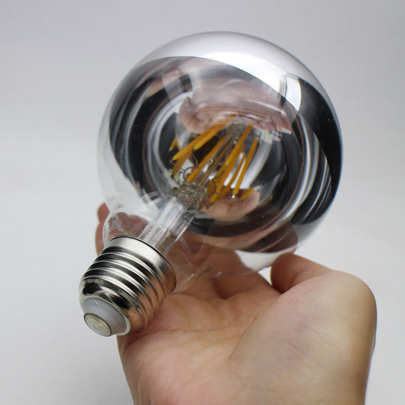 Hot sale 220V E27 2W 4W 6W 8W LED Half Chrome Edison Light Bulb Dimmable G80/ G25 Globe half mirror led filament light bulbs