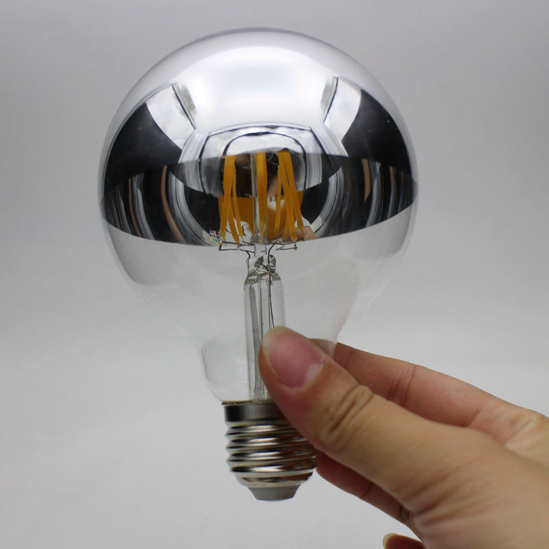 Hot sale 220V E27 2W 4W 6W 8W LED Half Chrome Edison Light Bulb Dimmable G80/ G25 Globe half mirror led filament light bulbs