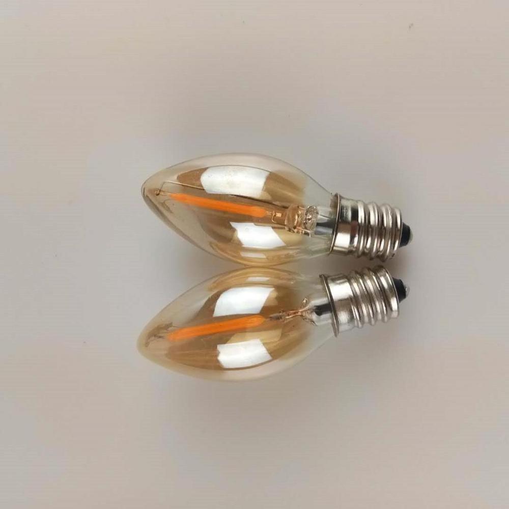 0.6 Watt 1 Watt LED Night Light Bulbs Amber Glass 2200K C7 LED Bulb E12 Candelabra Base LED Replacement Candle Filament Lamp