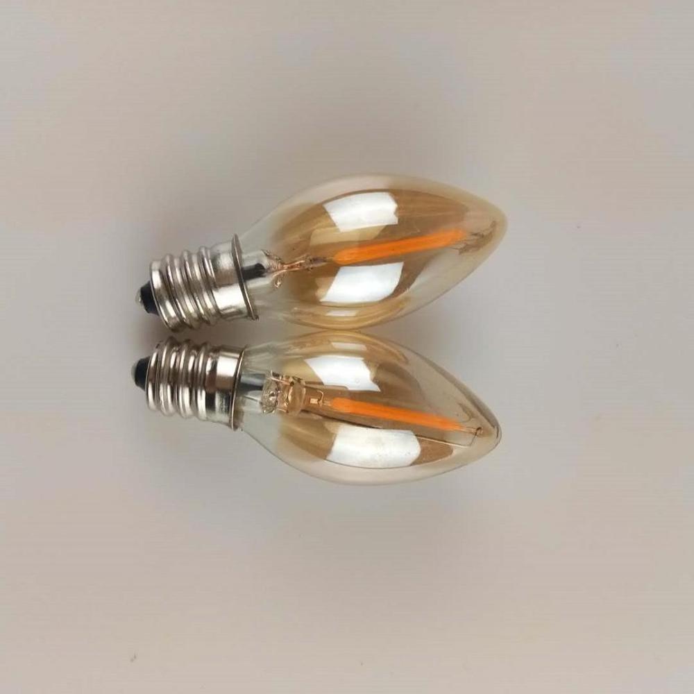 0.6 Watt 1 Watt LED Night Light Bulbs Amber Glass 2200K C7 LED Bulb E12 Candelabra Base LED Replacement Candle Filament Lamp