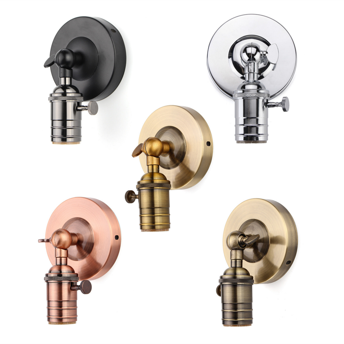 Lamp Base E27/E26 Electroplating Aluminum Vintage Retro Antique Edison Ceiling Screw Light Lamp Bulb Socket Holder with Switch