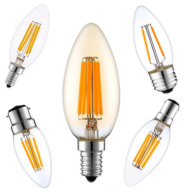 Retro Lamp LED Candle Bulb C35 E12 E14 E26 E27 B15 B22 Base 2W 4W 6W Clear Glass Soft Warm White LED Filament Edison Light Bulb