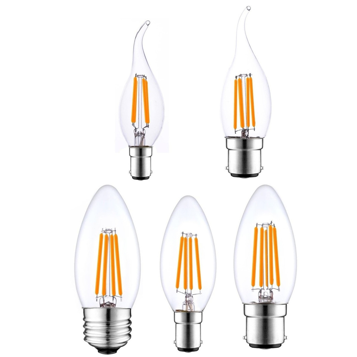 Retro Lamp LED Candle Bulb C35 E12 E14 E26 E27 B15 B22 Base 2W 4W 6W Clear Glass Soft Warm White LED Filament Edison Light Bulb