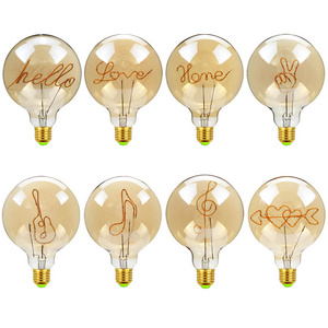 New Design Home Love Wow Yes Arrow Words Soft LED Filament Bulb 4W Vintage Globe Edison Style LED Curved Filament Lamp G125