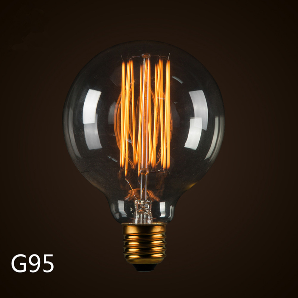 Amber Glass Decorative Squirrel Cage Filament Light Bulb 230V E27 25 Watts Edison Incandescent Bulb G95 Vintage Light Round Bulb