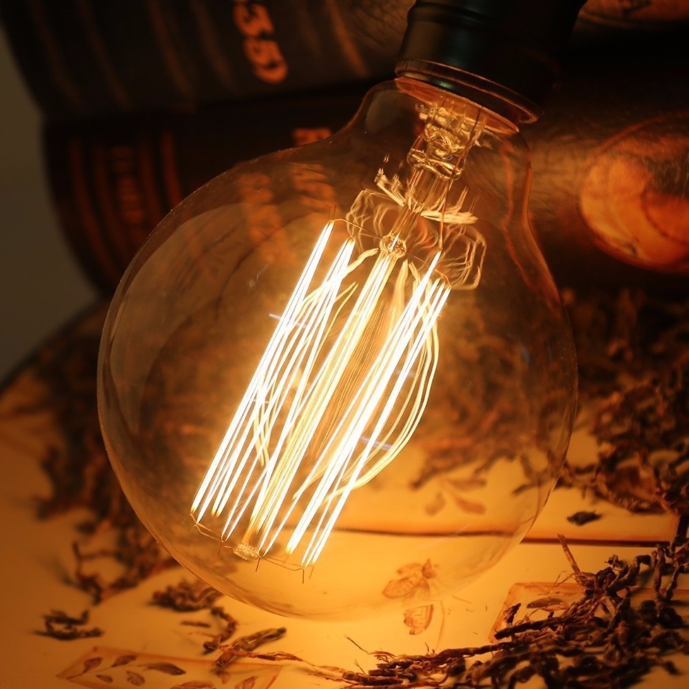 Amber Glass Decorative Squirrel Cage Filament Light Bulb 230V E27 25 Watts Edison Incandescent Bulb G95 Vintage Light Round Bulb