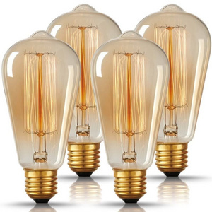 Amber Glass Dimmable Antique Filament Lamp Lightbulb 60W 2100K E26 Base ST64 Vintage Incandescent Edison Old Fashion Light Bulbs