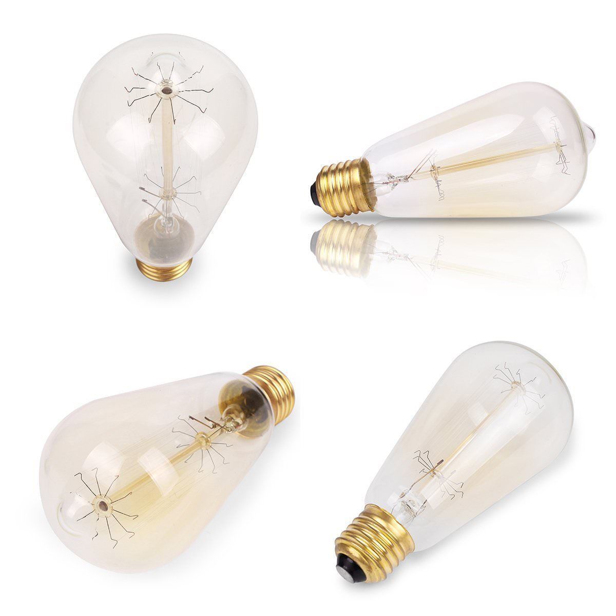 Amber Glass Dimmable Antique Filament Lamp Lightbulb 60W 2100K E26 Base ST64 Vintage Incandescent Edison Old Fashion Light Bulbs