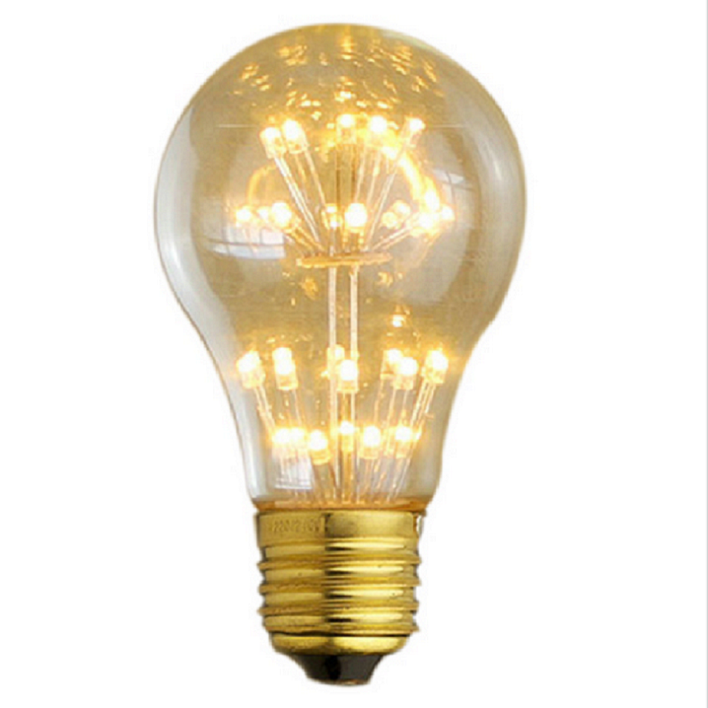 Non dimmable decorative A19 2W fireworks filament bulb clear edison style 110V-220V E26 E27 B22 star light bulbs