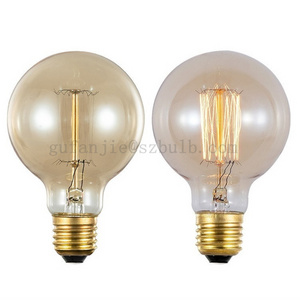 Globe Shape Edison Light Bulb G80 60W 120V Antique Vintage Style Amber Glass Squirrel Cage Filament Incandescent Dimmable Bulbs