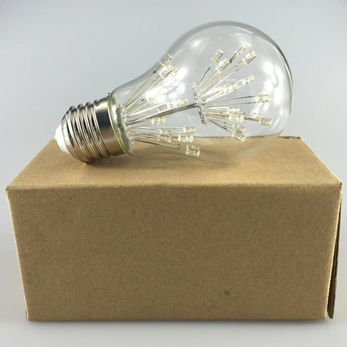 Non dimmable decorative A19 2W fireworks filament bulb clear edison style 110V-220V E26 E27 B22 star light bulbs