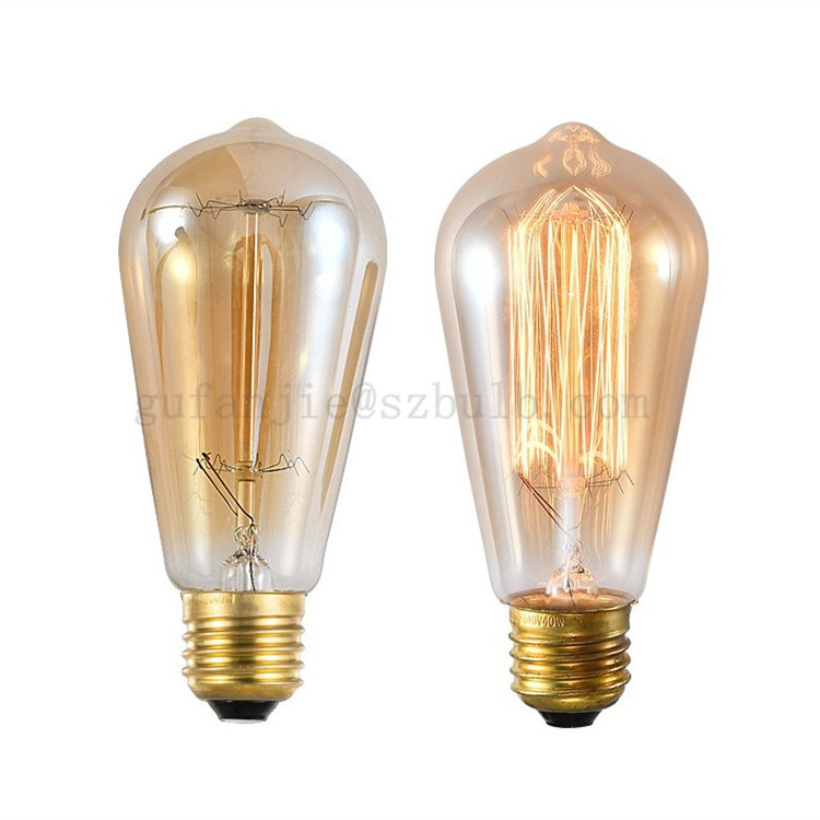 Edison Vintage Squirrel Cage Tungsten Filament Bulb ST58 E26 Base 40 Watt Teardrop Glass Thomas Edison Incandescent Light Bulb