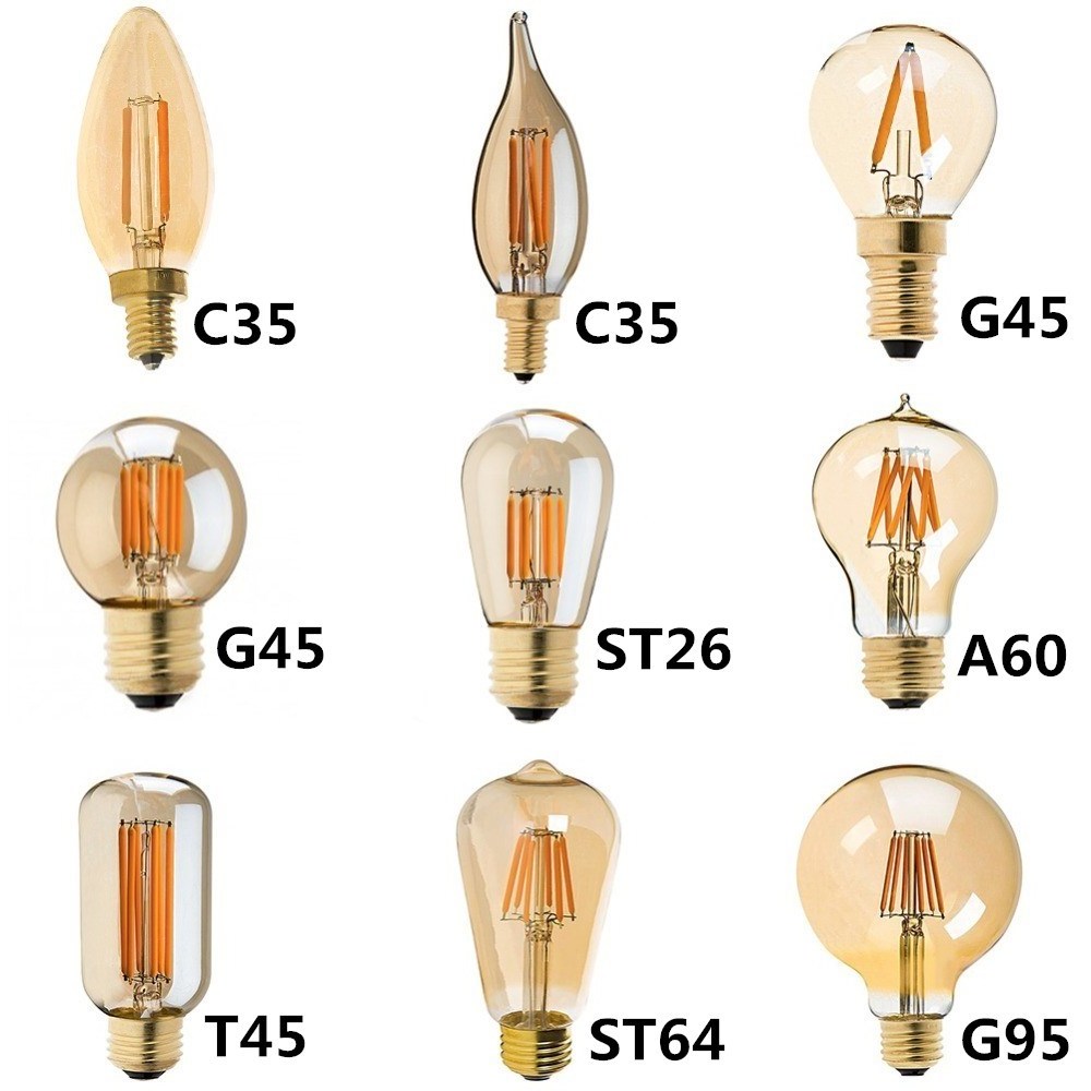 Hot sell LED edison bulb e27 e14 edison style led bulb ST64 A60(A19) T45 G95 G45 C35 ST26