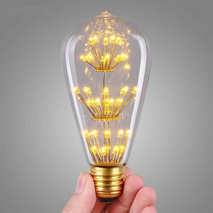 ST64 3W fireworks bulb led filament lamp E27 decorative color 3D edison light bulb for holiday home decoration