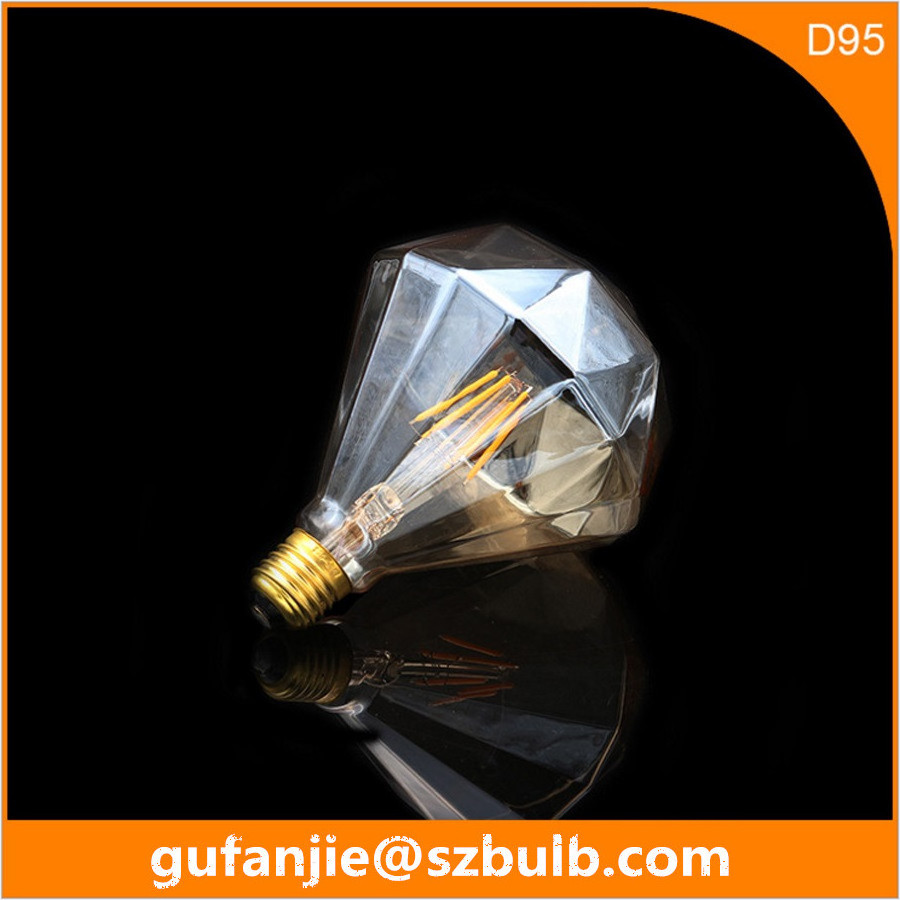 Industrial Special Diamond-Shape LED Filament Edison Bulb 120V 220V 4W 6W 8W D95 Retro Vintage Dimmable Filament LED Light Bulb