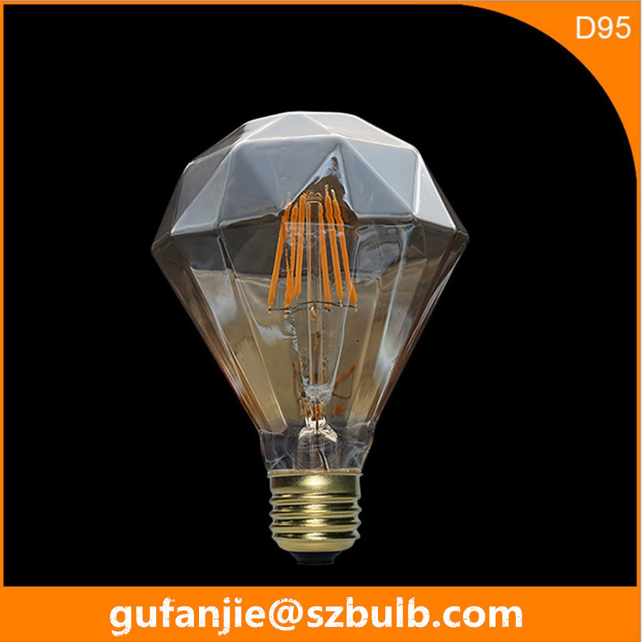 Industrial Special Diamond-Shape LED Filament Edison Bulb 120V 220V 4W 6W 8W D95 Retro Vintage Dimmable Filament LED Light Bulb