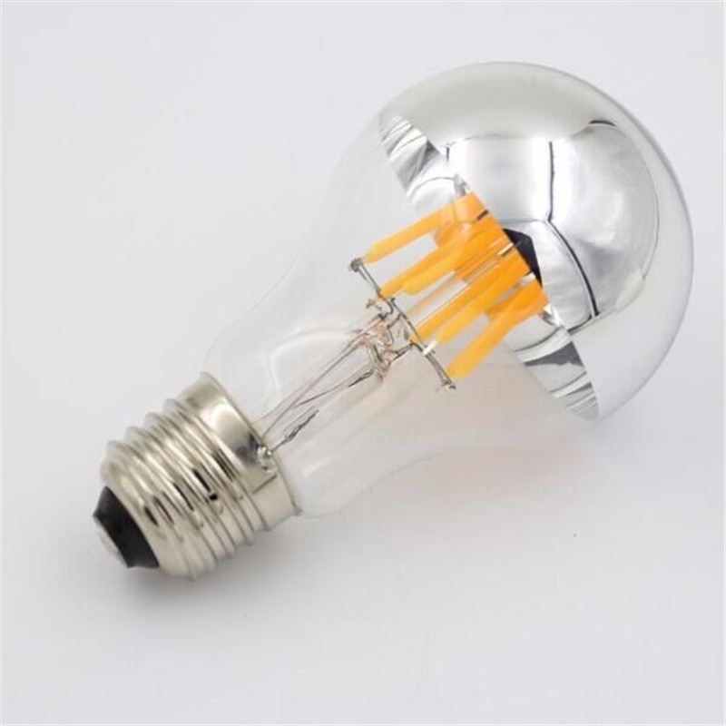 Half Silvering Reflective Shadow 4W 6W 8W A19 A60 LED Filament Bulb E27 Energy Saving Half Chrome Mirror Bulb Shadowless Lamp