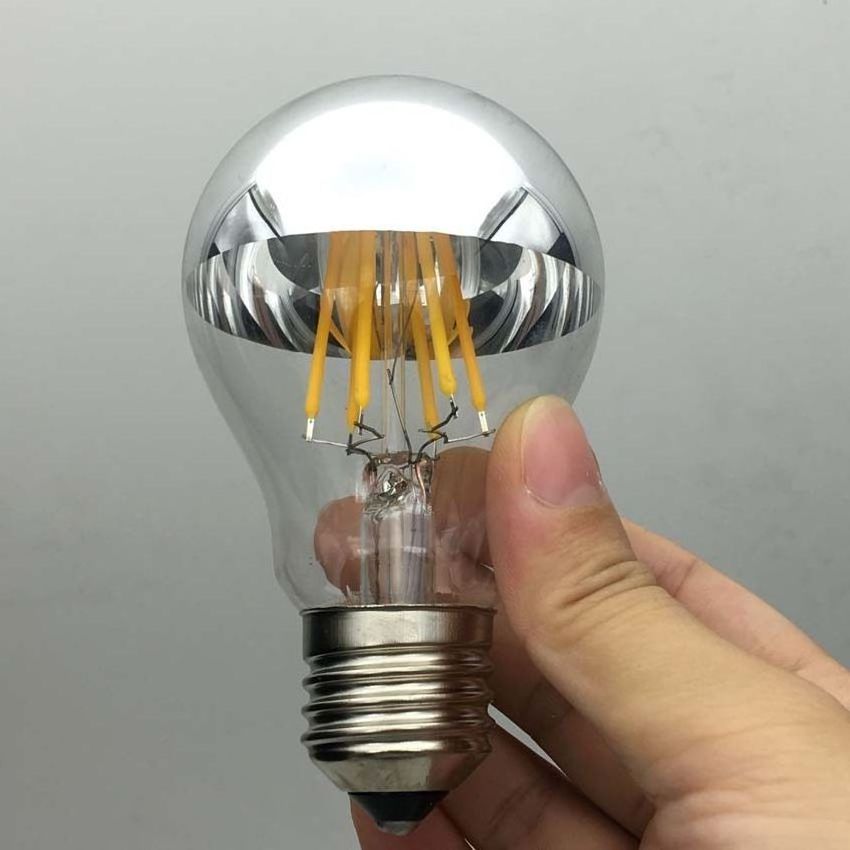 Half Silvering Reflective Shadow 4W 6W 8W A19 A60 LED Filament Bulb E27 Energy Saving Half Chrome Mirror Bulb Shadowless Lamp