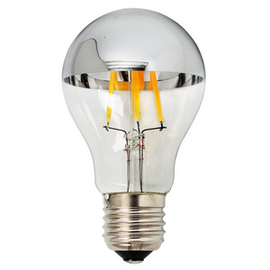 Half Silvering Reflective Shadow 4W 6W 8W A19 A60 LED Filament Bulb E27 Energy Saving Half Chrome Mirror Bulb Shadowless Lamp