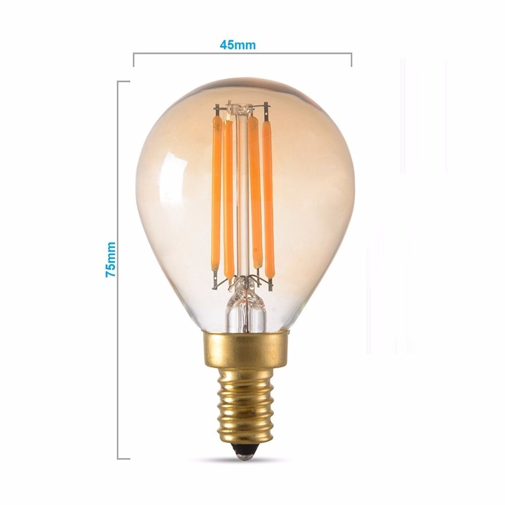 4W Vintage Edison LED Filament Light Bulb Dimmable 2200K E12 E14 Candelabra Base G45/G14 Amber Glass Globe Antique LED Lamp