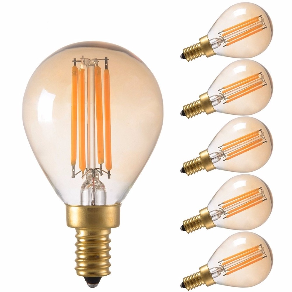 4W Vintage Edison LED Filament Light Bulb Dimmable 2200K E12 E14 Candelabra Base G45/G14 Amber Glass Globe Antique LED Lamp