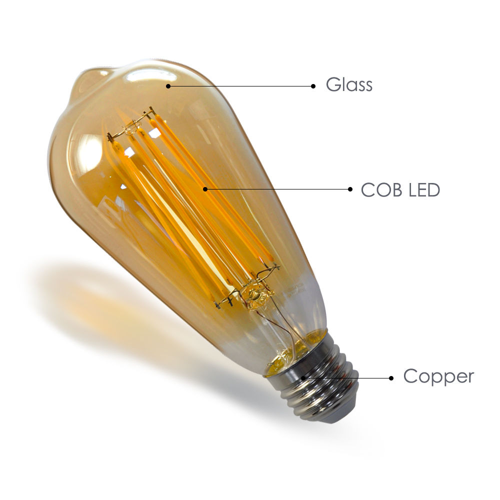 220V E27 LED Filament Bulb Dimmable ST64/ST19 8W LED Vintage Edison Bulb Warm White 2700K Golden Glass LED Light Lamp