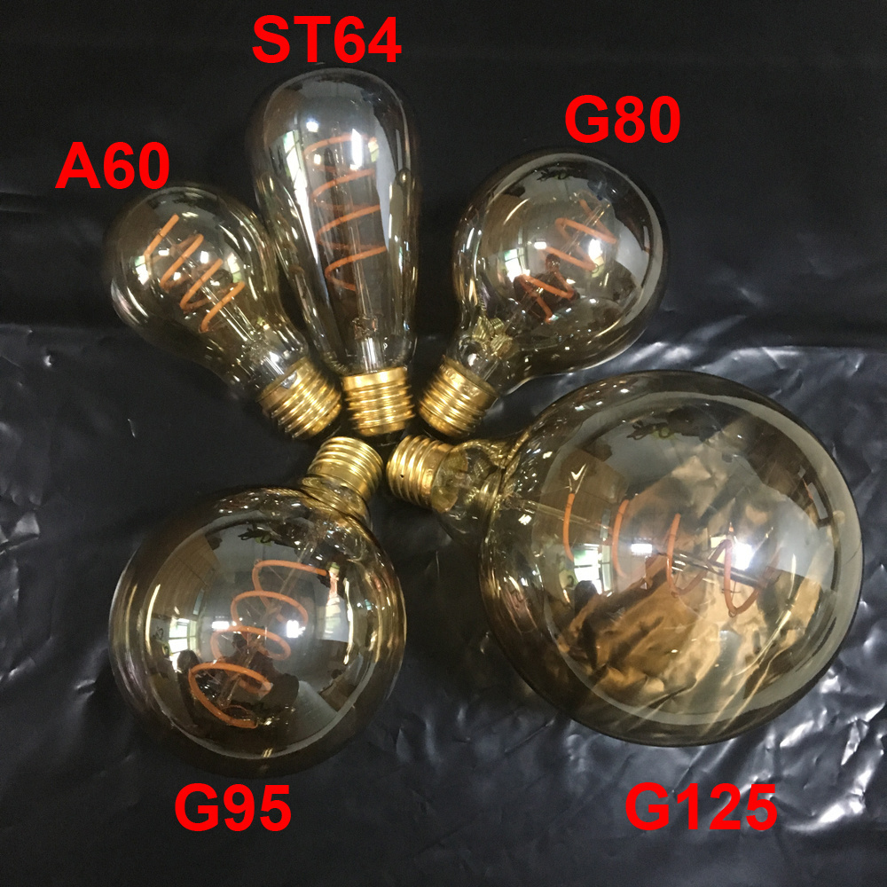 A19 ST64 T30 T45 G80 G95 G125 Dimmable E27/B22 Retro Vintage Flexible LED Edison Spiral Filament Light Bulb