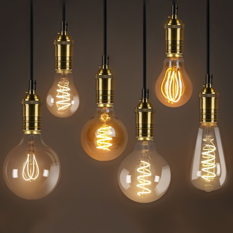 A19 ST64 T30 T45 G80 G95 G125 Dimmable E27/B22 Retro Vintage Flexible LED Edison Spiral Filament Light Bulb