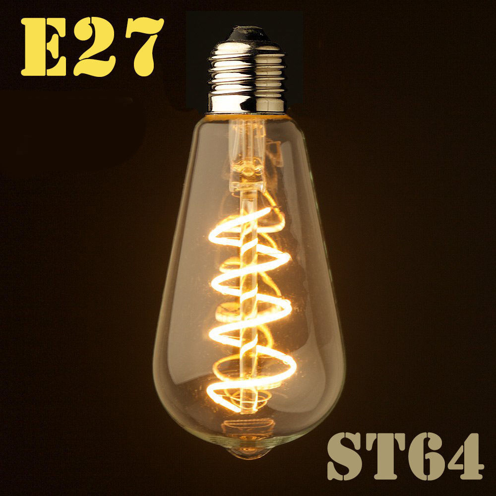 A19 ST64 T30 T45 G80 G95 G125 Dimmable E27/B22 Retro Vintage Flexible LED Edison Spiral Filament Light Bulb