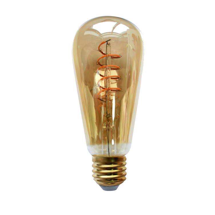 Dimmable 2200K E26 E27 Base Vintage Edison LED Bulb 4W Amber Glass Antique Flexible LED Filament Bulb ST19/ST64