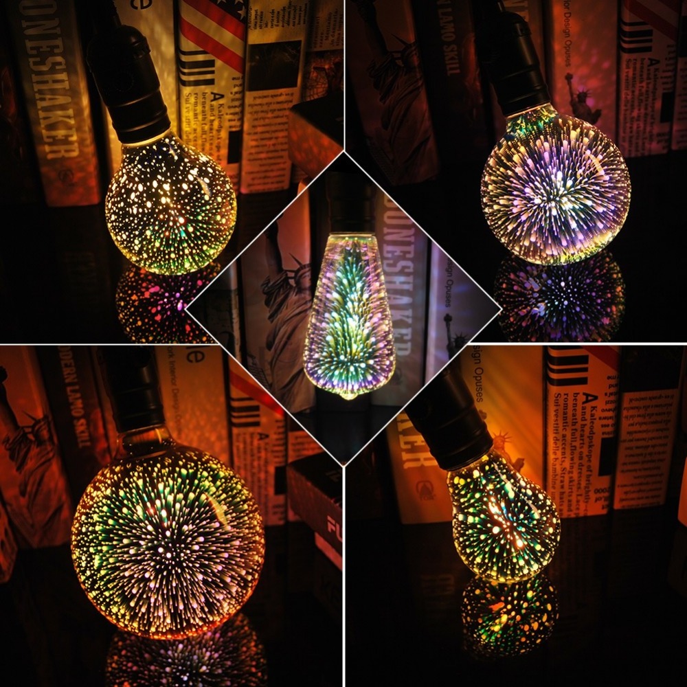 Warm white 3D Star LED Lamp 110V 220V E27 Fireworks Effect Vintage Edison LED Bulb 3D Holiday lights Christmas Decoration Light