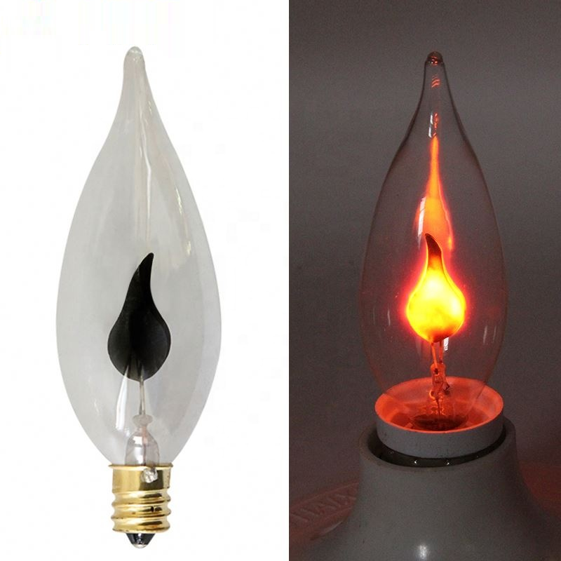 3 Watt 120 volt Flicker Flame Light Bulb E12 Candelabra Base Candle Shaped Flame Bulbs C7 C18 C32 C35