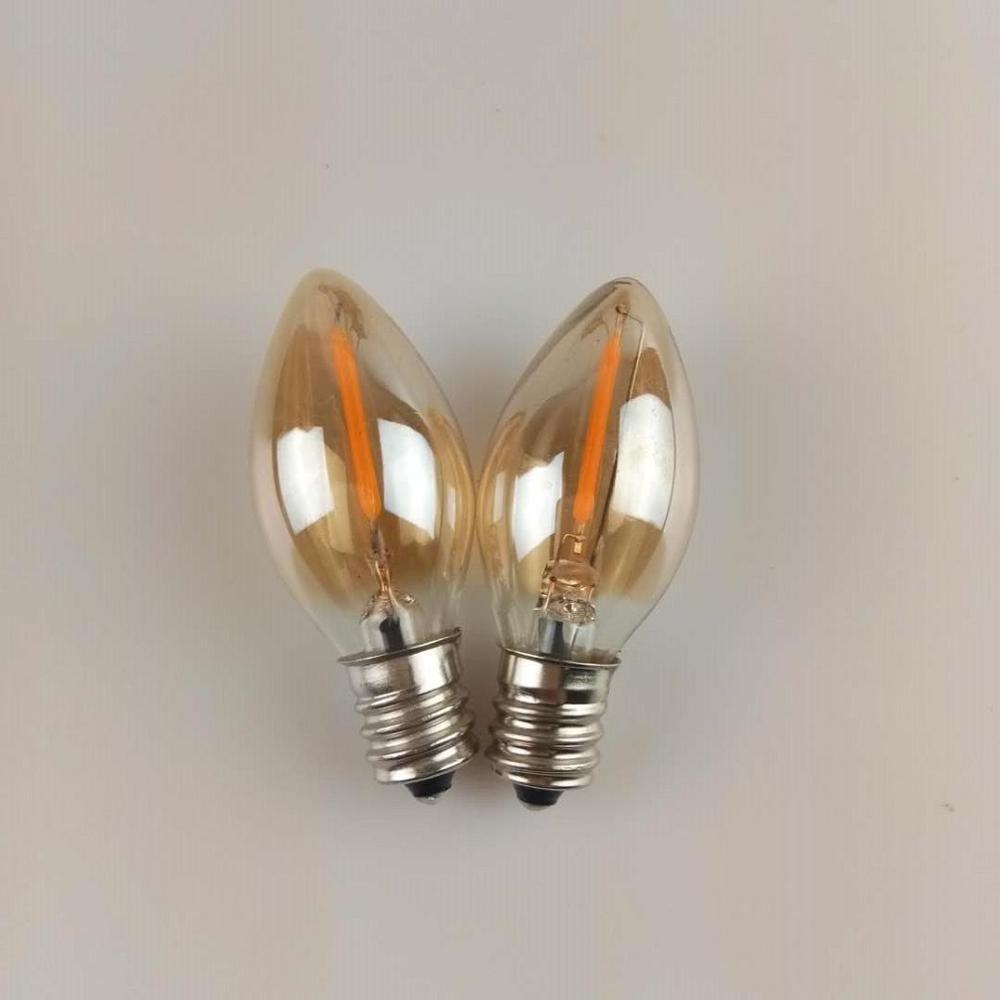 LED Candle Mini Bulb C7 0.5W Amber Glass LED Filament Night Light Bulb 120V E12 5W Incandescent Replacement Bulb Lights