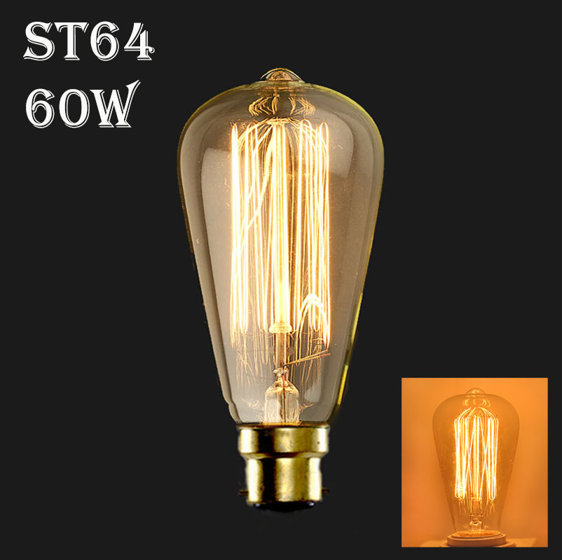 220V B22 Bayonet 40W Edison Pear Bulb Squirrel Cage Filament Old Fashioned Vintage Lamp ST64 Antique light bulbs