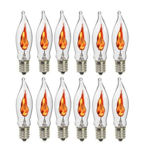 1 Watts 120 Volts E12 Base Flicker Flame Bulb Crystal Clear Flame Tip Candelabra Replacement Bulbs C18 for Candle Lamps