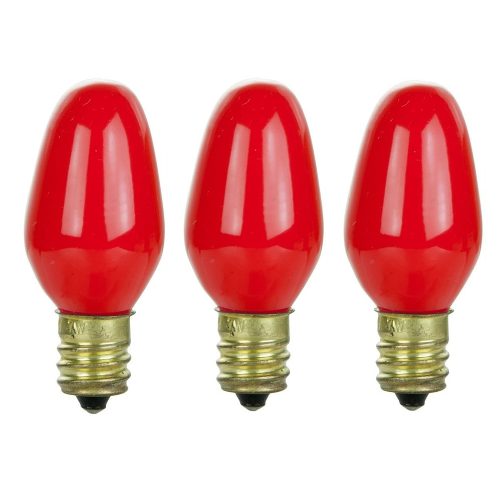 4 Pack C7 Red Incandescent Lamp Decorative Mini Candle Bulb 7 Watt E12 Candelabra Base 120 Volt C7 Night Light Colored Bulbs