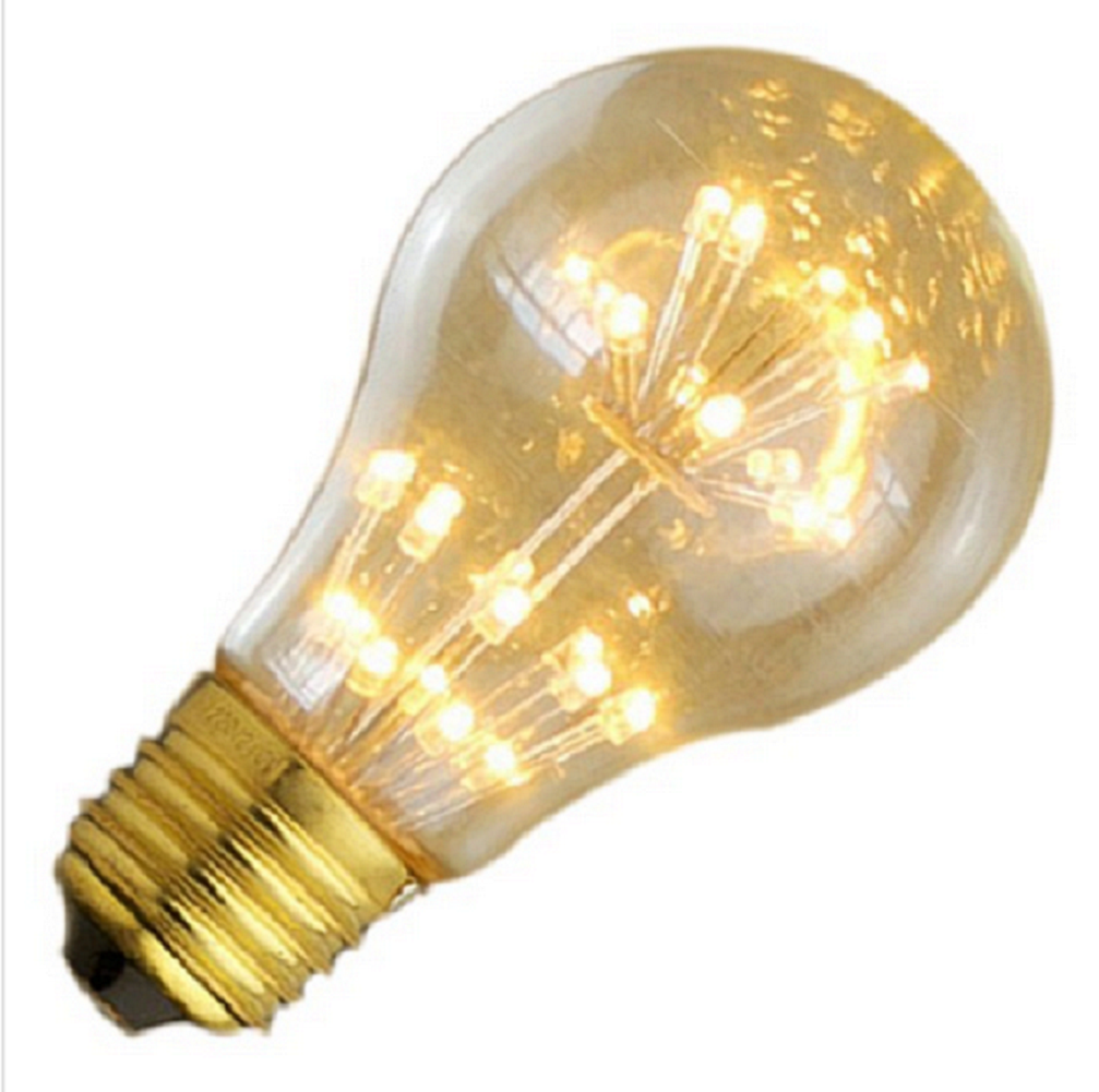 Non dimmable decorative A19 2W fireworks filament bulb clear edison style 110V-220V E26 E27 B22 star light bulbs