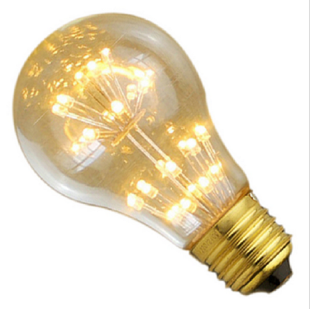 Non dimmable decorative A19 2W fireworks filament bulb clear edison style 110V-220V E26 E27 B22 star light bulbs