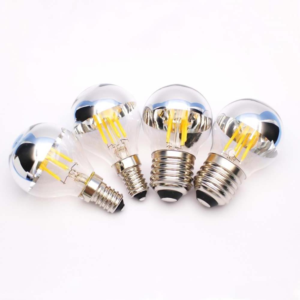 Customized mirror half silver led filament globe bulb G45 e14 e27 dimmable half chrome light bulb 2 watt 4 watt led Edison lamps