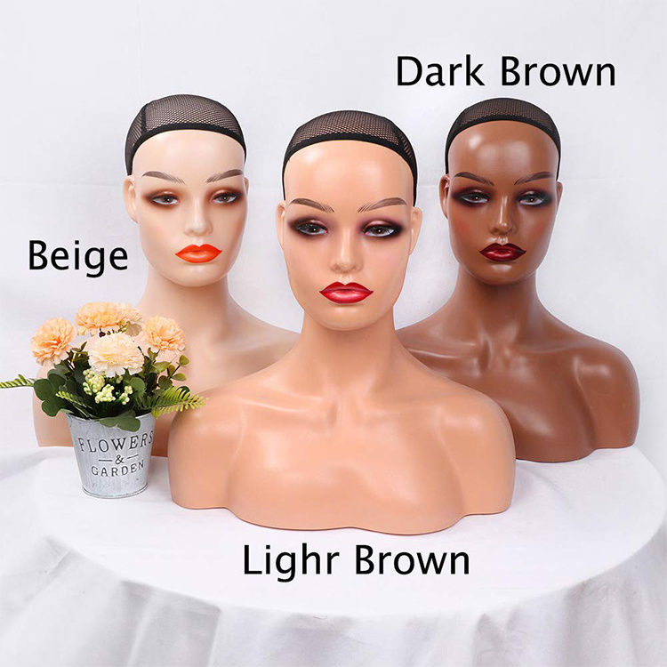 Realistic Female Mannequin Head Shoulder for Display Manikin Head with Shoulder for Wig Makeup Display